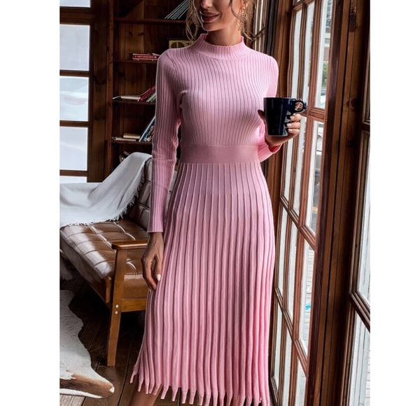 Pink Rib-Knit Sweater Dress - Picture 2 of 4